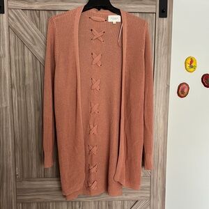Pink Cable Knit Cardigan Sweater